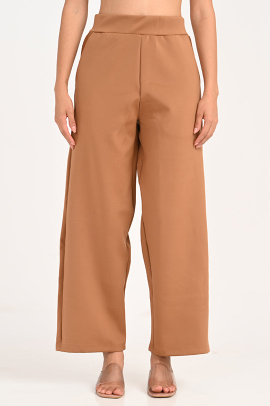 Stain Proof Brown Wide Leg Pants